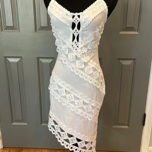 Misguided asymmetrical dress in ivory, size 4.